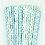 125 Pcs Mixed 5 Styles Light Blue Pastel Paper Straws 125 Pcs Mixed 5 Styles Light Blue Pastel Paper Straws