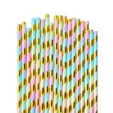 Metallic Gold Foil Rainbow Striped Paper Straws 500 Pcs Metallic Gold Foil Rainbow Striped Paper Straws 500 Pcs