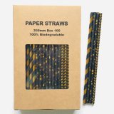 100 Pcs/Box Mixed Metallic Gold Foil Black Paper Straws 100 Pcs/Box Mixed Metallic Gold Foil Black Paper Straws