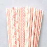 125 Pcs Mixed 5 Styles Light Pink Party Paper Straws 125 Pcs Mixed 5 Styles Light Pink Party Paper Straws