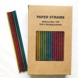 100 Pcs/Box Mixed Metallic Foil Solid Plain Paper Straws 100 Pcs/Box Mixed Metallic Foil Solid Plain Paper Straws