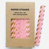 100 Pcs/Box Mixed Metallic Gold Foil Light Pink Paper Straws 100 Pcs/Box Mixed Metallic Gold Foil Light Pink Paper Straws