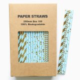 100 Pcs/Box Mixed Metallic Gold Foil Light Blue Paper Straws 100 Pcs/Box Mixed Metallic Gold Foil Light Blue Paper Straws